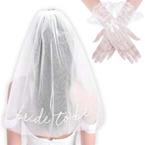 Bride to Be Veil and Lace Gloves Set White Bachelorette Party Veil Short Mesh Gloves Elegant Bridal Veils Bow Tea Party Gloves Wedding Accessories for Brides