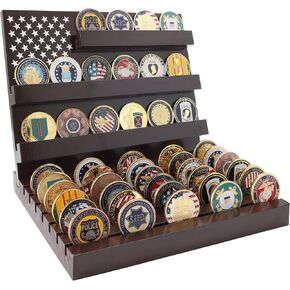 Challenge Coin Display Stand Coin Holder American Flag with Warm Color Holder Wooden Rack Gift for Military Army for Father, Military Coin Holder Display Case