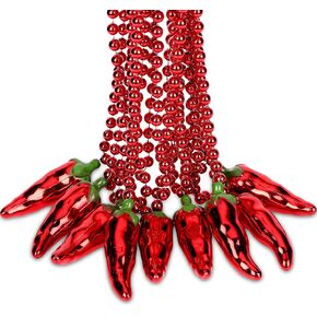 Tigeen Chili Pepper Beaded Necklaces Chili Pepper Party Favor Necklaces Fiesta Cinco De Mayo Beaded Necklaces Hot Chili Bead Necklaces for Mexico Cinco De Mayo Fiesta Mardi Gras Party Decor