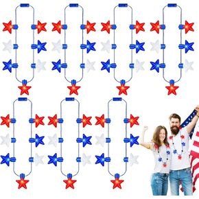 7PCS 4th of July Accessories Fourth of July Light up Necklaces, Patriotic 7 Bulb Red Blue White Stars Necklace, Glow Necklace for Independence Day Memorial Day Parades Party Favors
