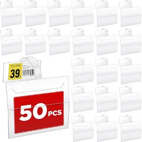 50 Pcs Wobbler Shelf Label Holder Shelf Edge Price Channel Sign Holder Price Tag Holder PVC Shelf Talker Sign Holder 3.5" x 5" Signs and 3" x 1.25" Price Tags for Store Retailing Display