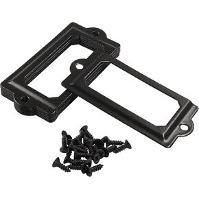 10Pcs Antique Metal Name Card Frame,70 x 33mm Metal Label Holders,File Name Card Tag Holder with Screws for Drawer File Cabinet Shelves (Black)