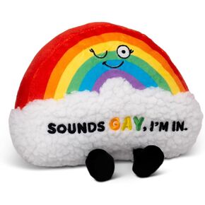 Rainbow Plushie, Funny Meme Gag Gift, Comical Plush Collectible, White Elephant, Stocking Stuffer Present, Great for Emotional Support, Fun Desk Accessory, Weighted Base for Display