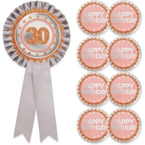 9 قطع من دبابيس زر عيد الميلاد الثلاثين من Cheerland باللون الفضي والذهبي الوردي اللامع لحفلات أعياد الميلاد وزر بروش للنساء من الذكرى السنوية 30 ومستلزمات تزيين حفلات أعياد الميلاد in Kuwait