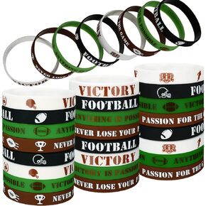 Skylety 48 Pcs Football Silicone Bracelets Motivational Rubber Wristband Football Party Favors Sport Theme Birthday Party Supplies Stadium Accessories for Men Women Adults, 4 Styles