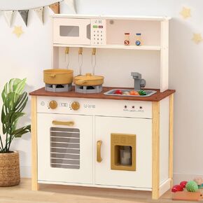 Kids Play Kitchen, Wooden Kitchen Playset for Kids Ages 3+ with Realistic Lights, Sounds, Stove, Sink, Oven, and Accessories, Toys Kitchen Small Pretend Play Kitchen for Toddlers (Green)