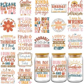 AFRITEE UV DTF Cup Wrap - 20 Sheets Funny Sarcastic Quotes Uvdtf Transfer Stickers for Mugs Coffee, Black Humor UV DTF Cup Wraps for 16 oz Glass DIY Water Bottle Fun Stickers Decal