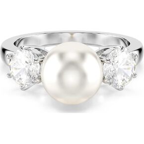 Swarovski Matrix Ring, Crystal Pearl, Round Cut, Clear, Rhodium Finish