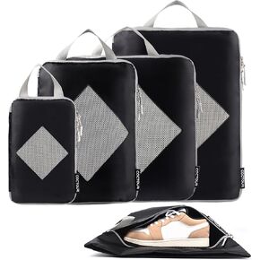 Compression Packing Cubes for Travel,Expandable Packing Cubes for Suitcases, 5 Set Lightweight Compression Travel Cubes, Luggage Packing Organizers Bags Set, Travel Accessories (Black)