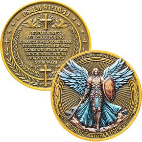 Archangel Michael Protection Challenge Coin for Divine Guidance and Safety Bible Verses Pocket Token