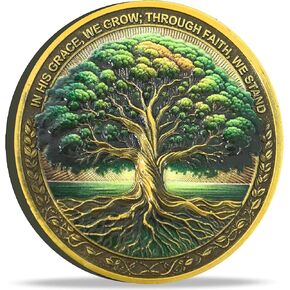 Tree of Faith Christian Challenge Coin - Rooted in Grace with Colossians 2:6-7 Bible Verses Gift