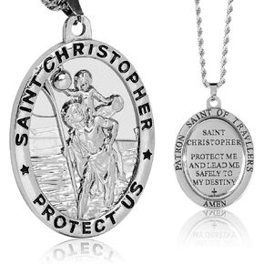 St Christopher Necklace, Saint Christopher Necklace Medal Religious Safety Gift for Men Women Family Friends
