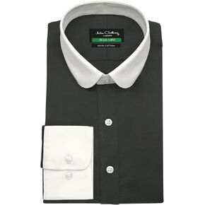 Black Shirt Penny Collar Thomas Shelby Vintage 100% Cotton Long Sleeves Edwardian Contrast Shirt Club Round 1930s Clothing