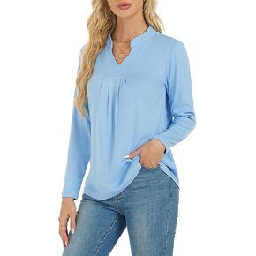 Yixiwi Womens Tops Long Sleeve V-Neck Shirts Loose Casual Blouse Fall/Winter Clothes