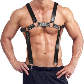 Pacify Leather Body Chest Harness for Men Adjustable Steampunk Shoulder Belts Wedding Punk Suspenders for Parties, Halloween Costume