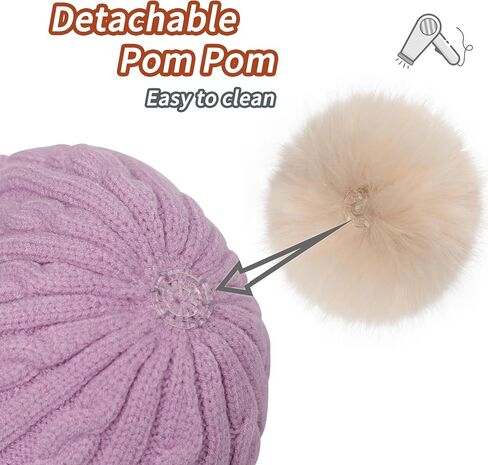 ZLYC Kids Girls Boys Winter Hats Cotton Lined Pom Pom Beanie Earflap Knitted Cap in Kuwait