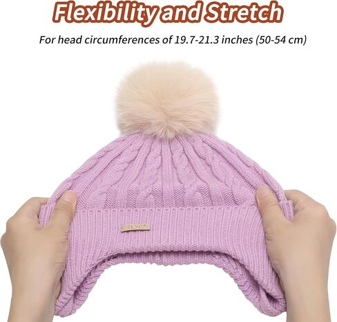 ZLYC Kids Girls Boys Winter Hats Cotton Lined Pom Pom Beanie Earflap Knitted Cap in Kuwait
