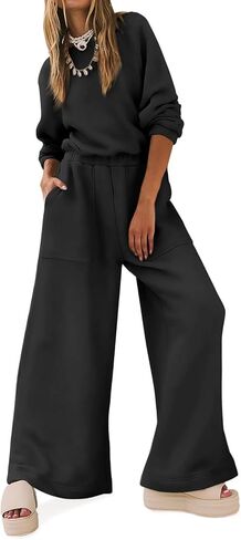 Yousify Women Trendy Rompers 2024 Fall Wide Leg Long Sleeve Jumpsuits Casual Sweatshirt One-Piece Outfit Backless Cutout in Saudi Arabia