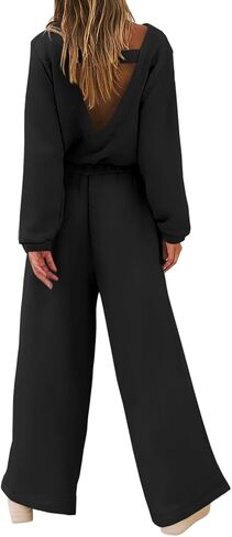 Yousify Women Trendy Rompers 2024 Fall Wide Leg Long Sleeve Jumpsuits Casual Sweatshirt One-Piece Outfit Backless Cutout in Saudi Arabia