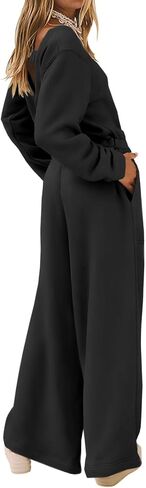 Yousify Women Trendy Rompers 2024 Fall Wide Leg Long Sleeve Jumpsuits Casual Sweatshirt One-Piece Outfit Backless Cutout in Saudi Arabia