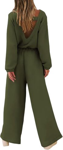Yousify Women Trendy Rompers 2024 Fall Wide Leg Long Sleeve Jumpsuits Casual Sweatshirt One-Piece Outfit Backless Cutout in Saudi Arabia