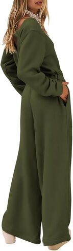 Yousify Women Trendy Rompers 2024 Fall Wide Leg Long Sleeve Jumpsuits Casual Sweatshirt One-Piece Outfit Backless Cutout in Saudi Arabia