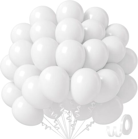 White Balloons 12 inch, White Latex Balloons 50pcs Party Balloons for Engagement Bachelorette Bridal Shower Wedding Party Birthday Decorations in Kuwait
