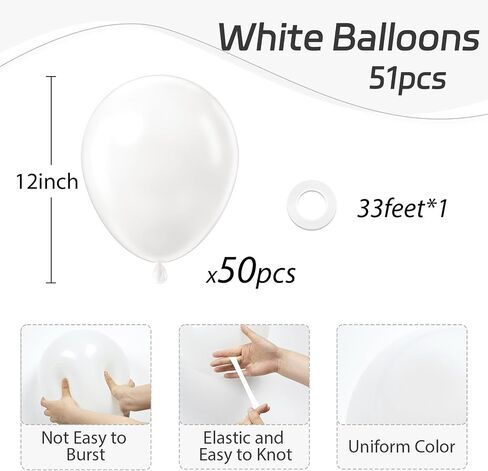 White Balloons 12 inch, White Latex Balloons 50pcs Party Balloons for Engagement Bachelorette Bridal Shower Wedding Party Birthday Decorations in Kuwait