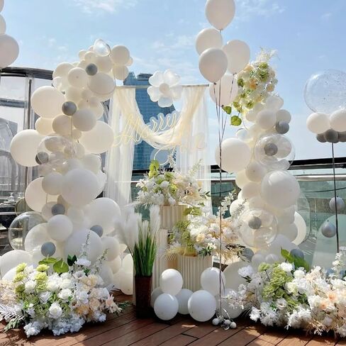 White Balloons 12 inch, White Latex Balloons 50pcs Party Balloons for Engagement Bachelorette Bridal Shower Wedding Party Birthday Decorations in Kuwait