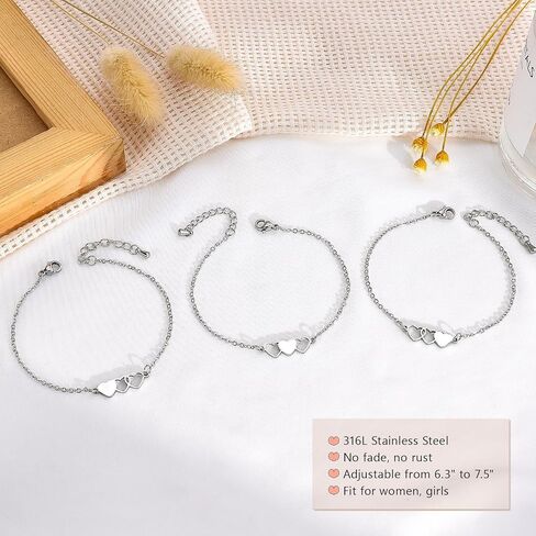 2/3/4 PCS Best Friend Sister Bracelet Heart Matching Friendship Distance Bracelets for Women BFF Bestie Daughter Niece Birthday Gifts in Kuwait