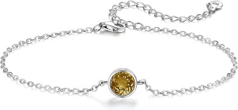 Sterling Silver Natural 6MM Gemstone Birthstone Adjustable Bracelets for Women 6.5"+2" White Gold Plated,Perfect Jewelry Gifts for Her in Kuwait