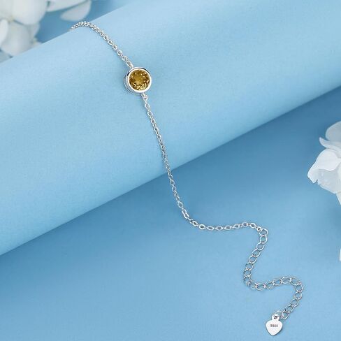 Sterling Silver Natural 6MM Gemstone Birthstone Adjustable Bracelets for Women 6.5"+2" White Gold Plated,Perfect Jewelry Gifts for Her in Kuwait