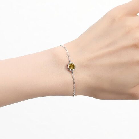 Sterling Silver Natural 6MM Gemstone Birthstone Adjustable Bracelets for Women 6.5"+2" White Gold Plated,Perfect Jewelry Gifts for Her in Kuwait