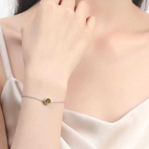 Sterling Silver Natural 6MM Gemstone Birthstone Adjustable Bracelets for Women 6.5"+2" White Gold Plated,Perfect Jewelry Gifts for Her in Kuwait