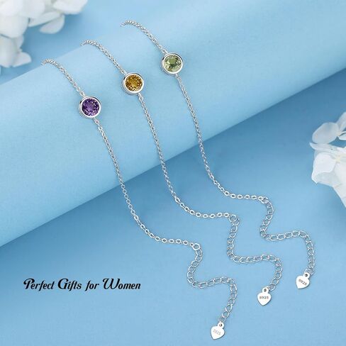 Sterling Silver Natural 6MM Gemstone Birthstone Adjustable Bracelets for Women 6.5"+2" White Gold Plated,Perfect Jewelry Gifts for Her in Kuwait