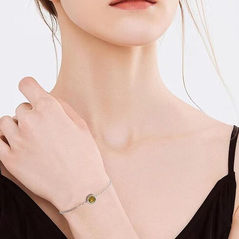 Sterling Silver Natural 6MM Gemstone Birthstone Adjustable Bracelets for Women 6.5"+2" White Gold Plated,Perfect Jewelry Gifts for Her in Kuwait