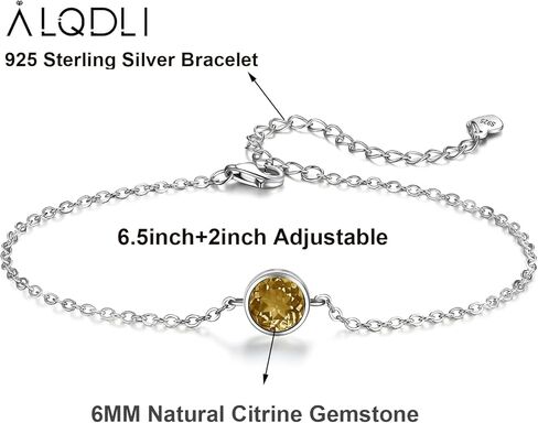 Sterling Silver Natural 6MM Gemstone Birthstone Adjustable Bracelets for Women 6.5"+2" White Gold Plated,Perfect Jewelry Gifts for Her in Kuwait