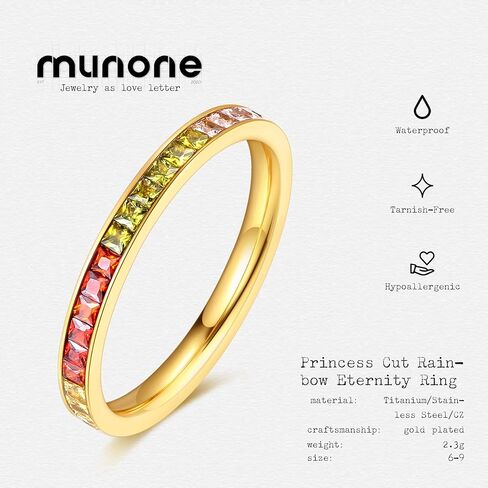 Eternity Rainbow Full Round Wedding Band for Women, 14K Gold Plated Titanium Non Tarnish Bands with Colorful Cubic Zirconia, Multi-Gemstone Rings, Stackable Fashion Ring in Kuwait