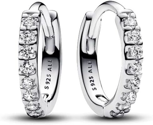 PANDORA Timeless Sparkling Huggie Hoop Earrings - Sterling Silver Hoop Earrings with Clear Cubic Zirconia - Gift for Her - Jewelry for Women with Gift Box in Saudi Arabia