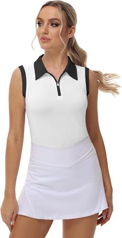 Patchwork Polo Shirts Womens Athletic Golf Tennis Tanks Top Split Side Zipper V Neck Shirts Sleeveless Tanks Top in Saudi Arabia