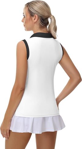 Patchwork Polo Shirts Womens Athletic Golf Tennis Tanks Top Split Side Zipper V Neck Shirts Sleeveless Tanks Top in Saudi Arabia