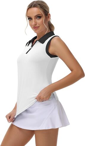 Patchwork Polo Shirts Womens Athletic Golf Tennis Tanks Top Split Side Zipper V Neck Shirts Sleeveless Tanks Top in Saudi Arabia