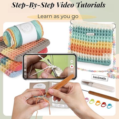 Crochet Kit for Beginners, Gradient Color Doll Tote Bag DIY Knitting Kit with Video Instruction, Crochet Kit for Adults and Children (Orange) in Saudi Arabia