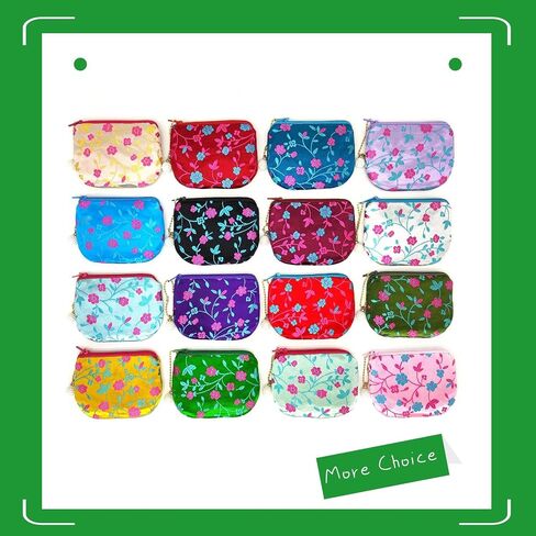 Handmade Women Coin Purse Silk Jewelry Pouch Zipper Wallet Brocade Rosary Bag - Green in Kuwait