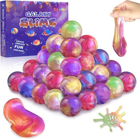 Galaxy Slime Party Favors for Kids 36 Pack Slime Balls DIY Stress Relief Putty Toy Stretchy & Non-Sticky Christmas Easter Birthday Party Supplies Goodie Bag Stuffer Classroom Reward for Girls Boys in Saudi Arabia