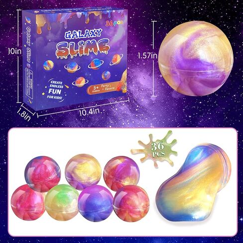 Galaxy Slime Party Favors for Kids 36 Pack Slime Balls DIY Stress Relief Putty Toy Stretchy & Non-Sticky Christmas Easter Birthday Party Supplies Goodie Bag Stuffer Classroom Reward for Girls Boys in Saudi Arabia