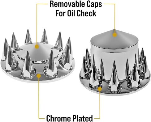 Mytee Products Complete Wheel Chrome Axle Cover Set - 33mm Threaded Lug Wheel Nut Covers for Semi Truck, Frightliner, Volvo - Removable Hub Caps Kit (2 Front & 4 Rear) in Kuwait