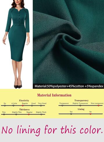 VFSHOW Womens Work Office Business Pleated Notch V Neck Buttons Fitted Belted Pencil Sheath Dress in Saudi Arabia