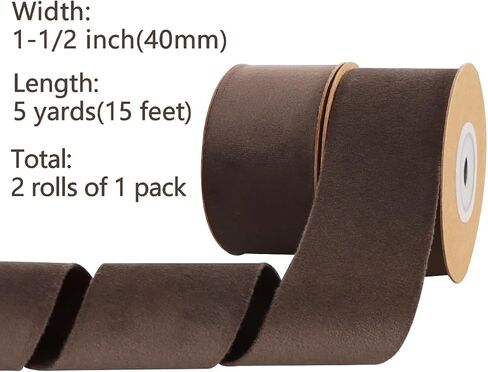 2 Rolls Chocolate Brown Velvet Ribbon 1 1/2" Fabric Trim Ribbons for Christmas Wreath Tree Decorations Handmade Craft Ornaments Hanging Gift Wrapping Bow Making Valentine Wrapping in Saudi Arabia