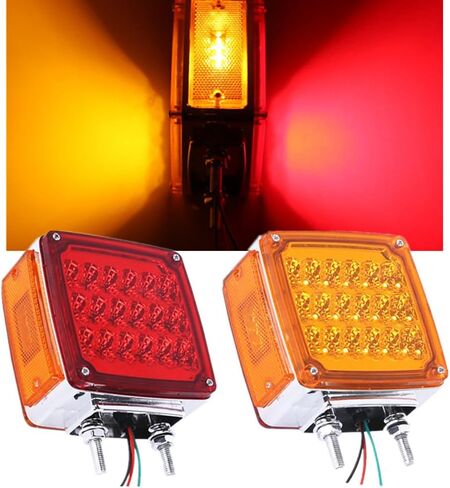 2X العنبر + الأحمر 39-LED مربع الركيزة جبل درابزين مزدوج الوجه وقف بدوره إشارة أضواء خلفية مصابيح لشاحنة مقطورة 12/24 فولت in Kuwait